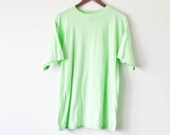 Camiseta lisa verde neón - Talla pequeña extragrande - Camiseta vintage de una sola costura - Camiseta lisa verde neón - Camiseta verde sin pintar