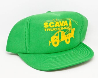 Vtg Green Scava Trucking Hat - Vintage Snap Back Hat - VTG SnapBack Baseball Cap - Green Trucker Cap - Scava Trucking