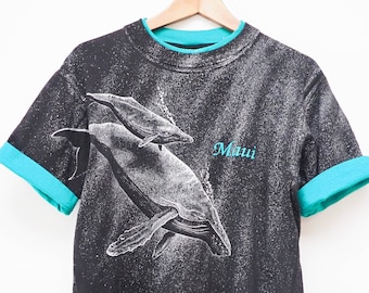 90er Jahre All over Whale Shirt - Groß - Vintage Maui Souvenir - '91 San Segal All Over Image - Vtg Layered Nature Shirt -