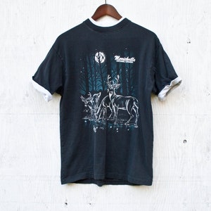 90's Double layer Deer Tshirt - Medium - Vtg Merrickville, Ontario Shirt - 90s Graphic Tee - Made in USA - Double Layer Nature Tee