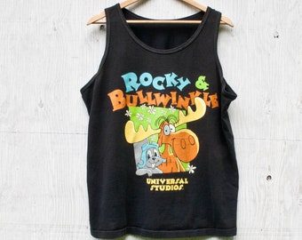 Rocky & Bullwinkle Tank Top - Large Medium - 90er Jahre Grafik Tank Top - Vintage Universal Studios Beach Top - Cartoon Festival Mode