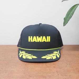 Vtg Black and Neon Yellow Hawaii Hat - Vintage Hawaii Snap Back Hat - VTG Snap Back Baseball Cap - Neon Yellow Leaves - Vtg Hawaii