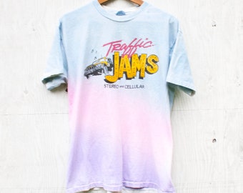 Traffic Jams Tee - XL - Vintage Faded Splatter Tee - 90s Single Stitch - Y2K Beach Style - Traffic Jams Stereo and Cellular Tee