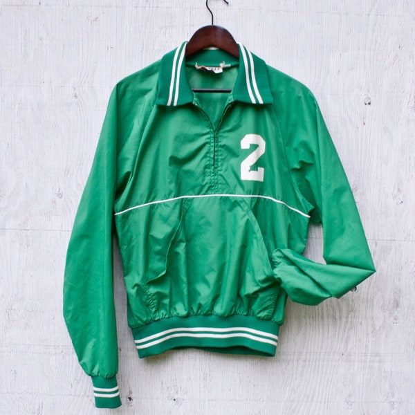 Vtg Alpha Sportswear Jacket - Large - Lightweight Quarterzip Coat - 80s Milligan Bros - #2 - Green Windbreaker - Vintage Sporty Jacket