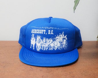 Ashcroft, B.C. Hat - Vintage Canada Snap Back Hat - VTG SnapBack Baseball Cap - Adult One Size - Blue Trucker Cap