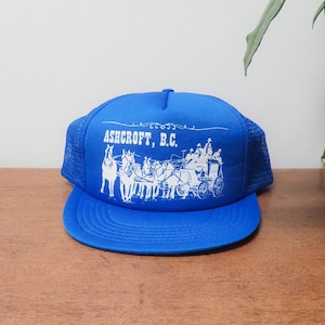 Ashcroft, BC Hoed - vintage Canada-hoed met kliksluiting - VTG SnapBack-honkbalpet - één maat volwassenen - blauwe truckerpet