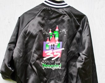 Disney 35 Years of Magic Bomber Jacket - Large - 90s Satin Nylon Button Up - Vintage Disney Jacket - Vtg Disney Wear - Made in USA