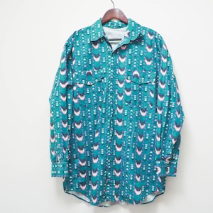 Vtg Geometric Pattern Western Shirt - Larger Size Long Sleeve South Western Shirt - Button Up Southwestern Shirt - Cowboy Rodeo Dress Shirt