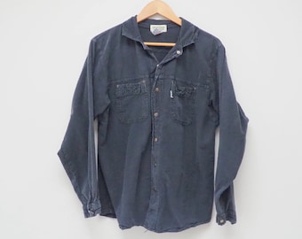 90s Ezze Wear Button Up Shirt - Medium - 80s Honey-Komb Pullover - Black Unisex Top - Made in Canada - Light Weight Long Sleeved Top