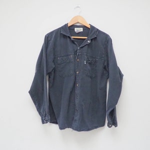 90s Ezze Wear Button Up Shirt - Medium - 80s Honey-Komb Pullover - Black Unisex Top - Made in Canada - Light Weight Long Sleeved Top