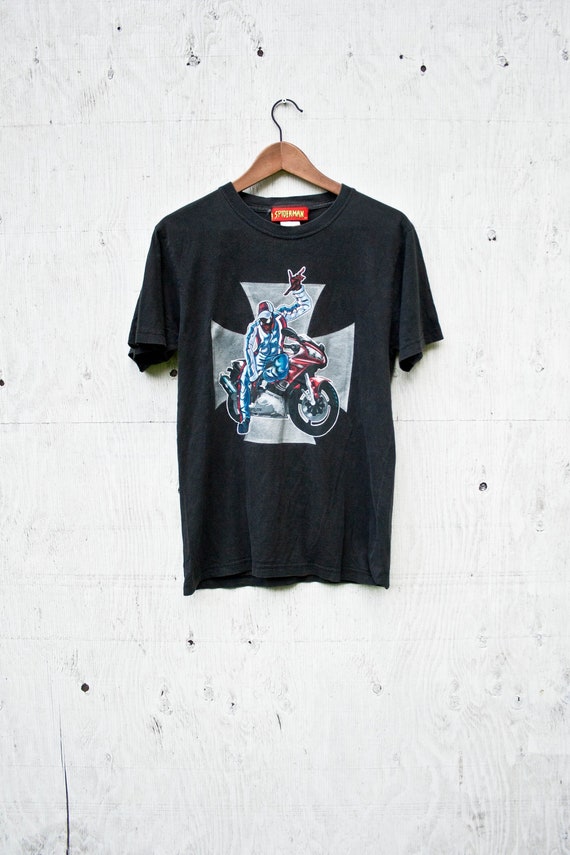 Spiderman Shirt - Vintage Marvel Spiderman TShirt - Superhero Shirt - Sparkle Shirt - Biker Spiderman - Vintage Spiderman - Vintage Marvel