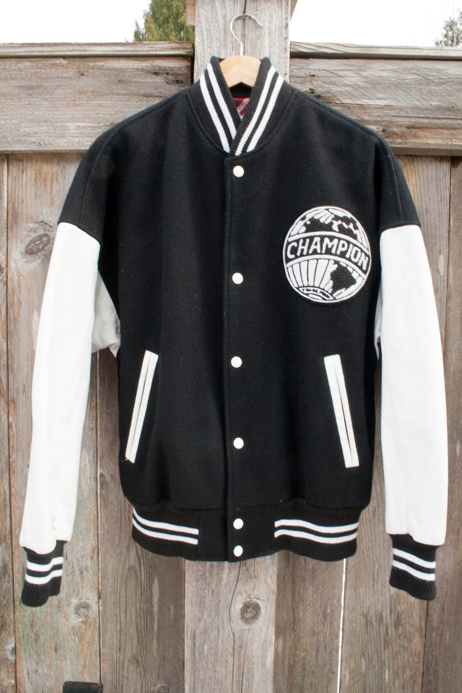Vtg Letterman Jacket Large Black and White Bomber Jacket Etsy