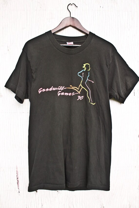 90 Goodwill Games Tshirt - Vintage Sports Shirt - Souvenir PromoTee - 1990 Goodwill Games - Neon Sports Competition shirt - Goodwill Games View 2