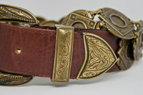 小物 vintage 80s leather-jewelry belt Vintage Belt White Leather Mounted Plastic Gems 80s Buckle