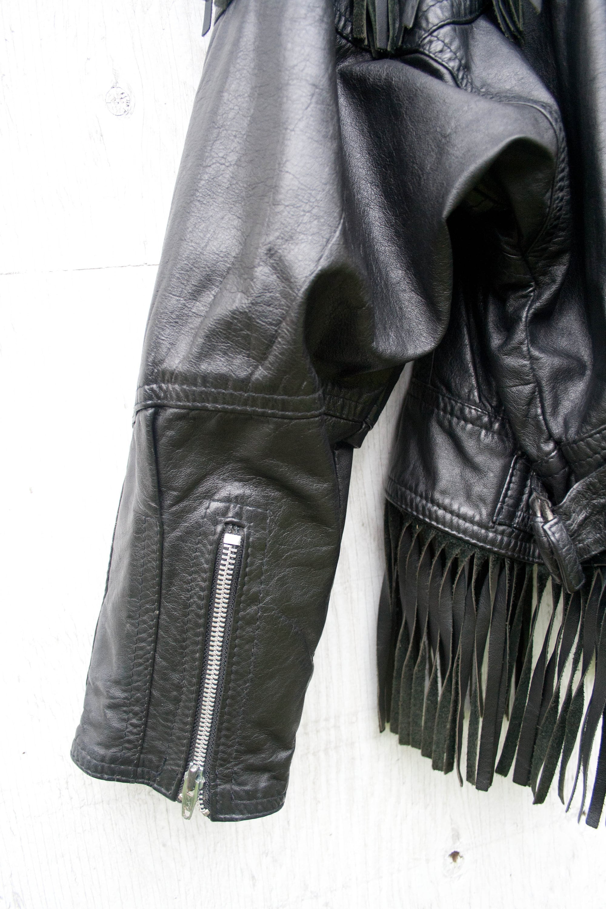 Black Leather Fringe Biker Jacket Medium the Leather Ranch - Etsy Canada