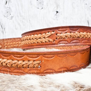 90s Tooled and Braided Leather Belt Vintage Two Toned - Etsy