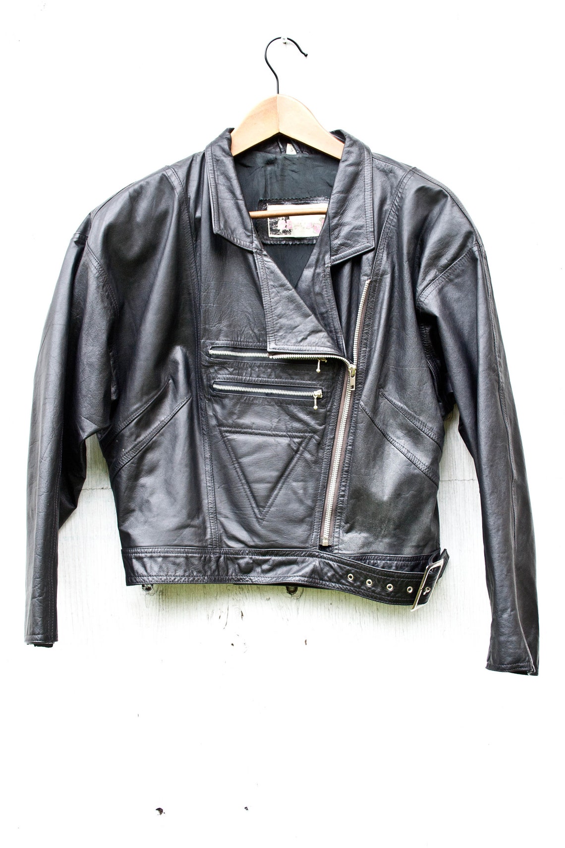 Vtg Leather Motorcycle Jacket Collage Black Leather Biker - Etsy