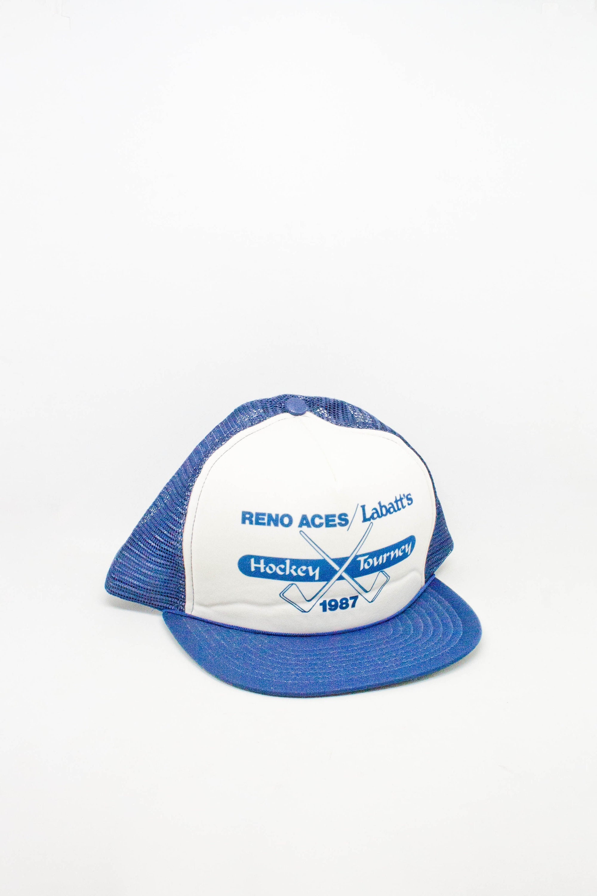 1987 Reno Aces Hockey Tourney Hat - Labatt's - Vintage Snap Back Hat - VTG SnapBack Baseball Cap - Adult One Size - Blue Trucker Cap