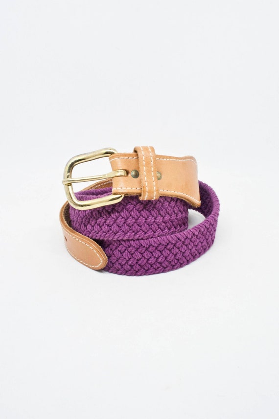 Vtg Fuschia Fabric and Leather Belt Large Plum Purple | Etsy
