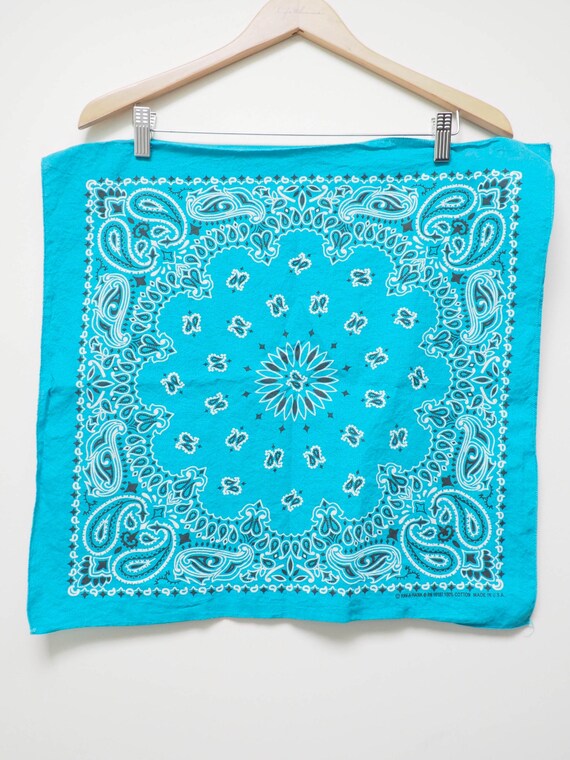 Vtg Teal Paisley Bandana - Vintage Paisley Scarf - 80s Blue  display picture 2