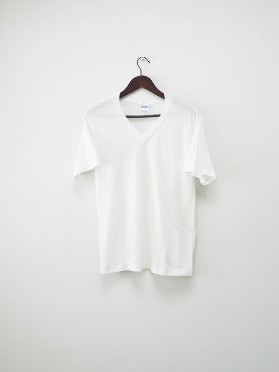 Vtg Plain White VNeck Tee - Medium - Vtg Stanfield