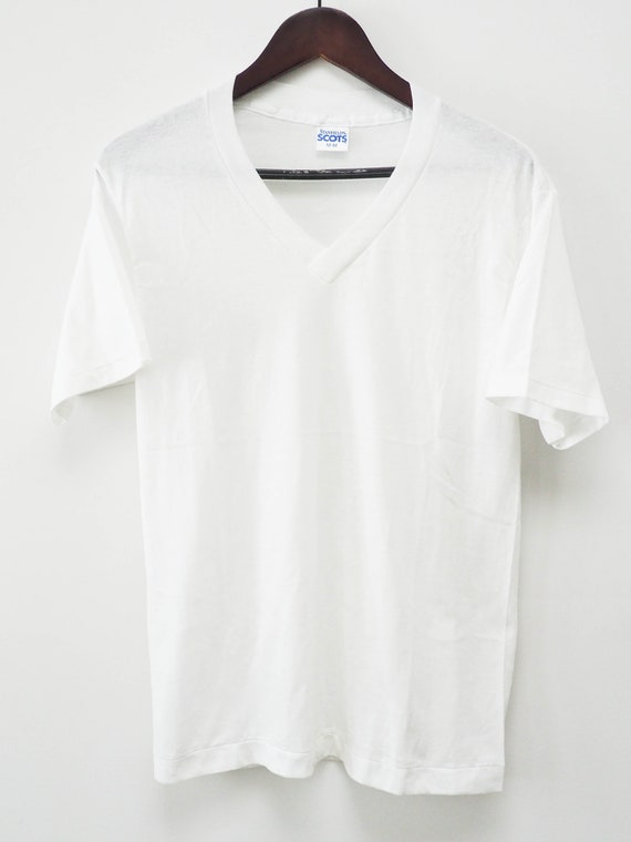 Vtg Plain White VNeck Tee - Medium - Vtg Stanfiel… - image 2