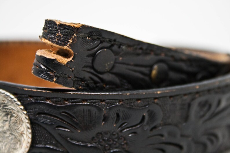 Small Size Vtg Leather and Concho Belt Vintage Silver Colored Concho Leather Belt 90s Black Leather and Concho Belt Western Fashion