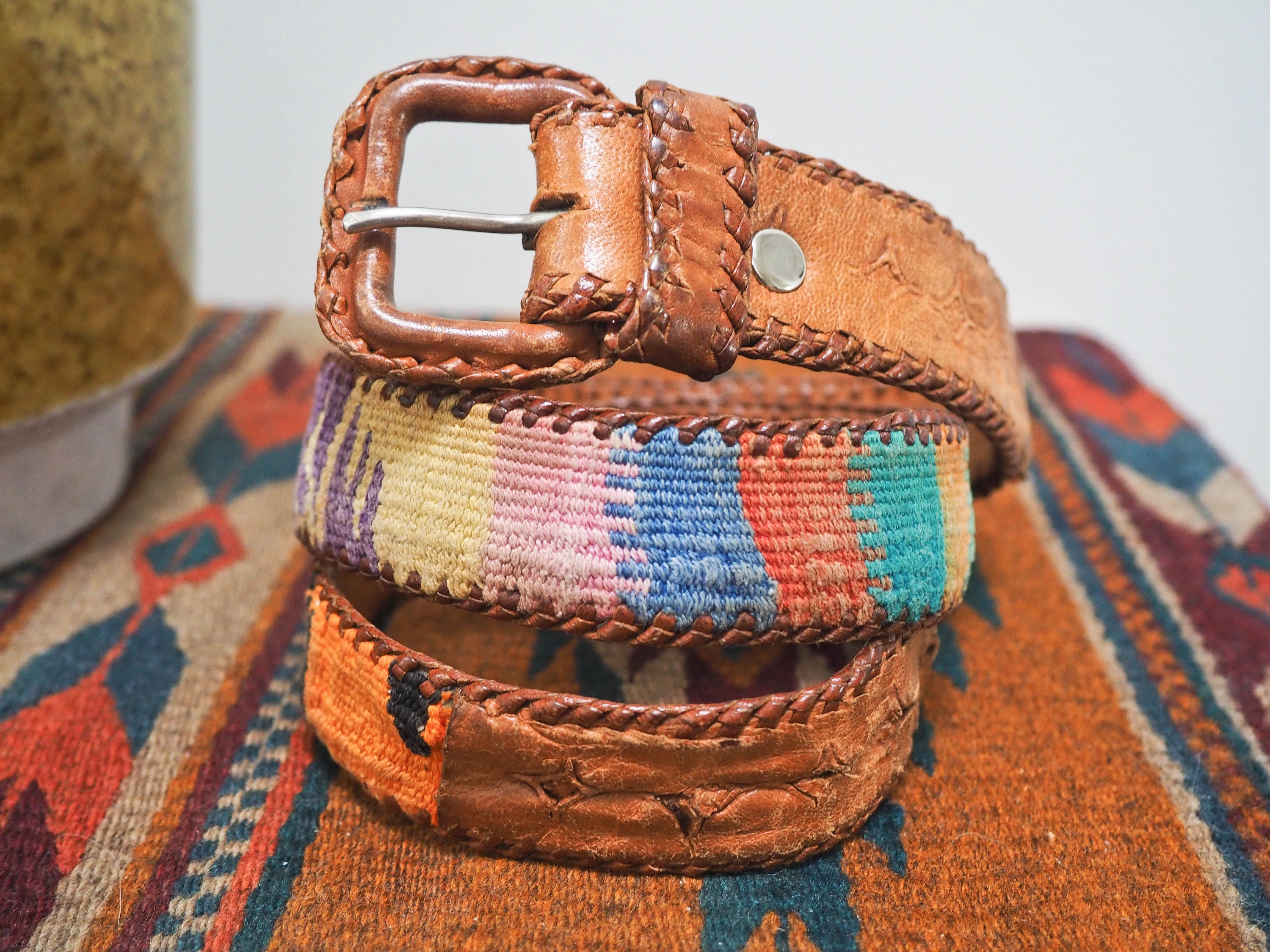 90s Woven Leather Belt - Size 28 - XS - Mexican Rainbow Leather
