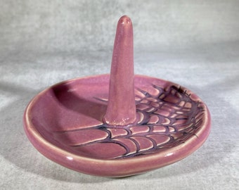 Pink spiderweb ring dish, jewelry dish, ceramic ring dish