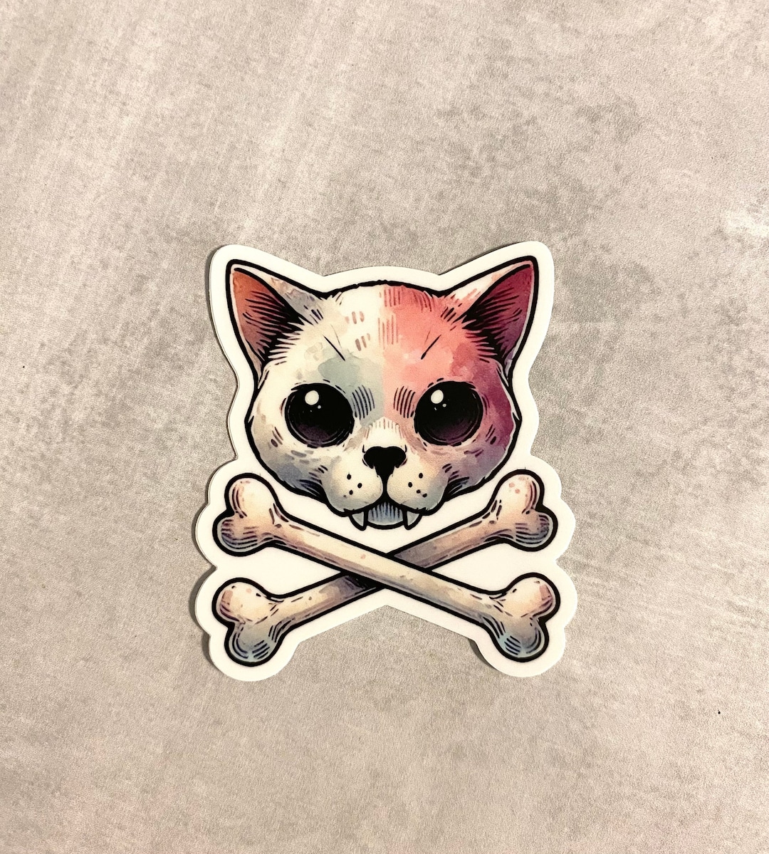 Crossbones Sticker Watercolor Cat & Crossbones Sticker: Waterproof Vinyl Decal - Etsy