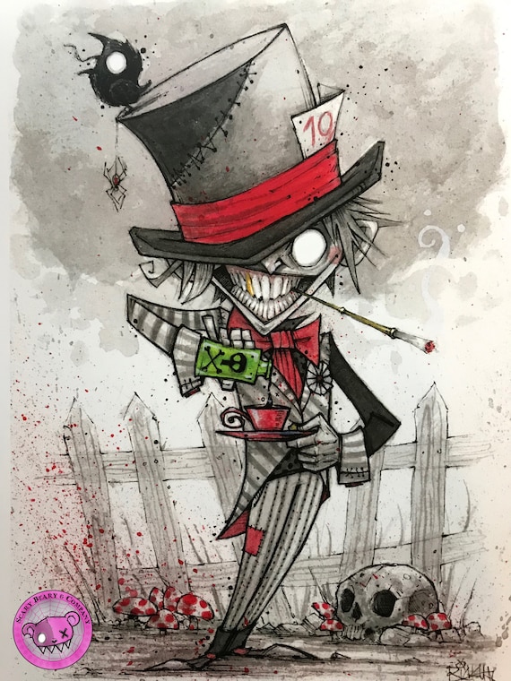 pix Alice In Wonderland Drawings Mad Hatter the mad hatter art print alice in wonderland inktober 2018 etsy