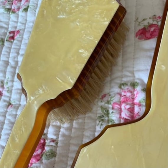 Celluloid Brush and Mirror Set