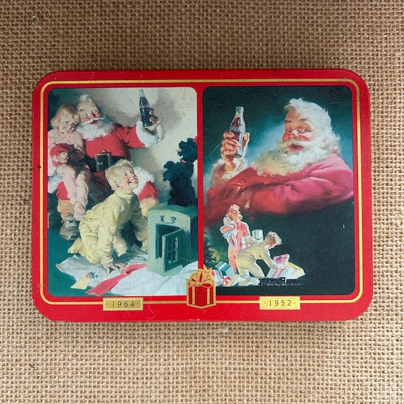 1996 Coca-Cola Santa Playing Cards Tin Set (NOS) • 2 Decks Sealed • 1952 & 1964 Haddon Sundblom Santa Art • Coke Christmas Collectible