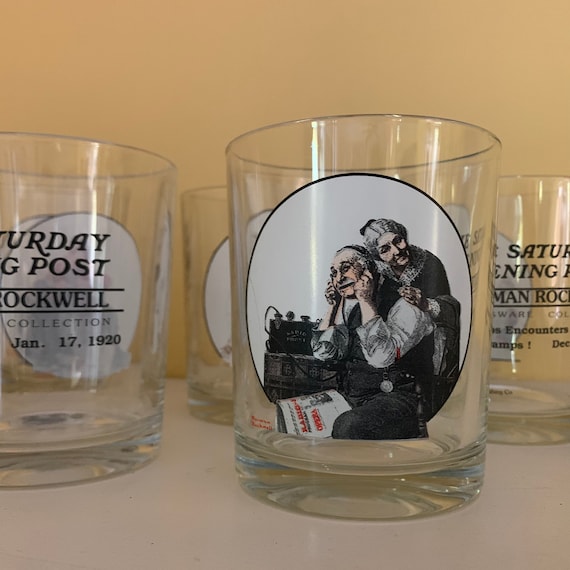 Norman Rockwell Glass Collection The Saturday Evening Post 1920s Images Set of Six