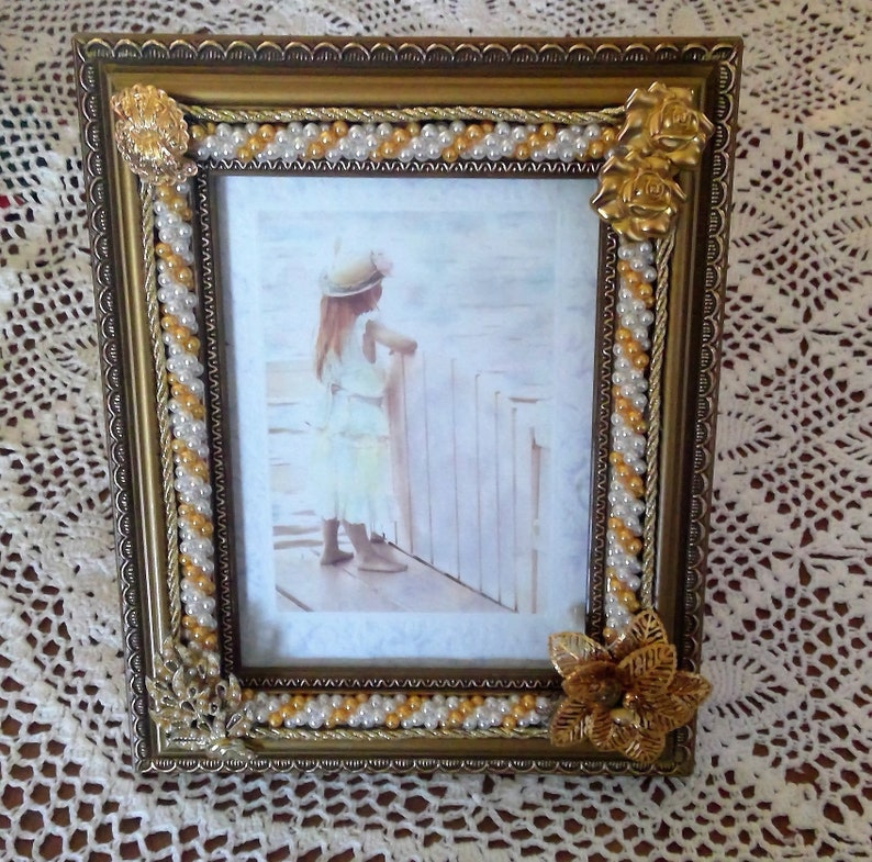 Jeweled Gold Frame Vintage Home Decor Jeweled 5x7 Picture Etsy