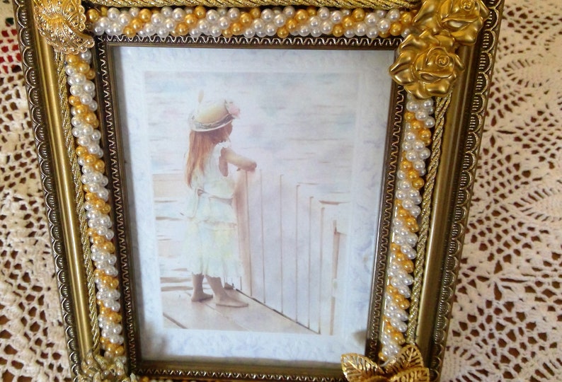Jeweled Gold Frame Vintage Home Decor Jeweled 5x7 Picture Etsy