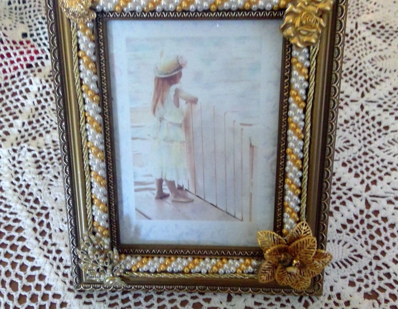 Jeweled Gold Frame Vintage Home Decor Jeweled 5x7 Picture Etsy