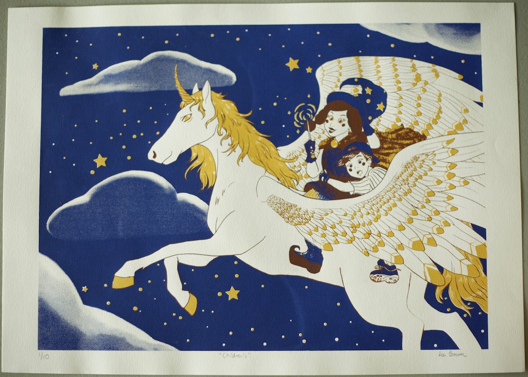 Pegasus Unicorn Art Print - Children's Fantasy Art Illustrated Handmade ...