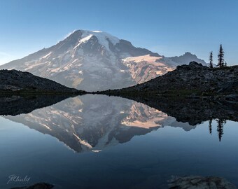 Secret Tarn, Mt Rainier, Landscape Photo, Sunset, Large Wall Art Prints, Building Art, Reflection