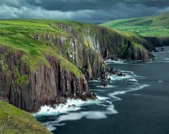 Dingle Peninsula, Landscape Photo, Large Wall Art Prints, Building Art, Dingle, Ireland, Green, Cliffs, Stormy