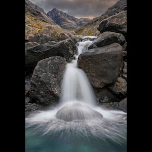 Solo Boulder, Landscape Photo, Sunset, Art Prints, Building Art, Scotland, Isle of Skye, Waterfall, Water Spray, Boulder