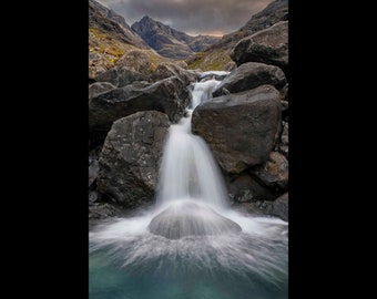 Solo Boulder, Landscape Photo, Sunset, Art Prints, Building Art, Scotland, Isle of Skye, Waterfall, Water Spray, Boulder