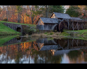 Mabry Grist Mill, Landscape Photo, Large Wall Art Prints, Building Art, Mill, Virginia, Reflection, Mill, Mabry