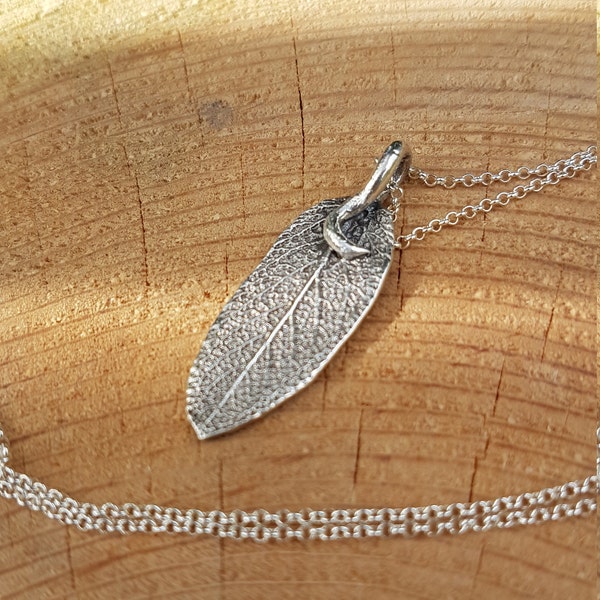 Sage leaf necklace - fine silver necklace