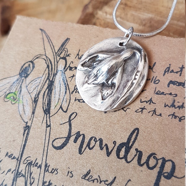 Snowdrop flower silver necklace