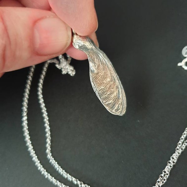 Silver Sycamore Seed Necklace - helicopter seed