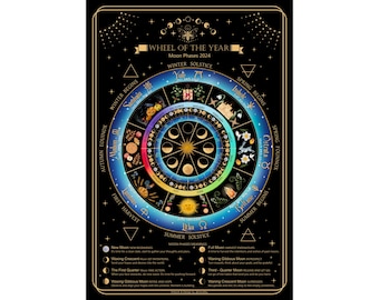 Rueda Wicca del Año / Calendario Lunar 2026 ~ Fases Lunares / Calendario Estacional / Festivales Paganos / Pósteres verticales mate de primera calidad