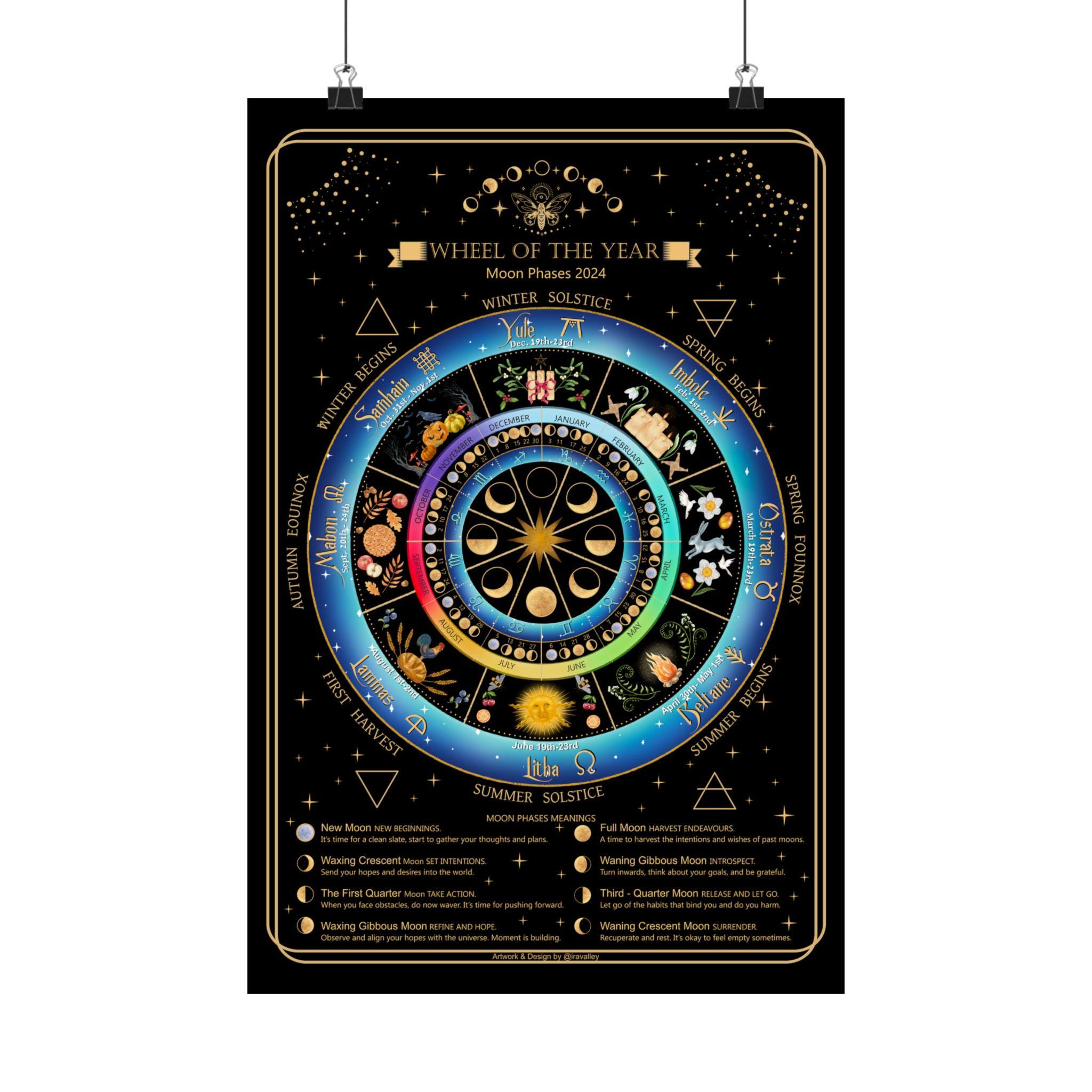 Wiccan Wheel of the Year / Lunar Calendar 2026 ~ Moon Phases/ Seasonal ...