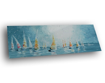 REGATTA peinture acrylique photo art décoration moderne structure abstraite toile pièce unique peinture originale artiste voilier de mer