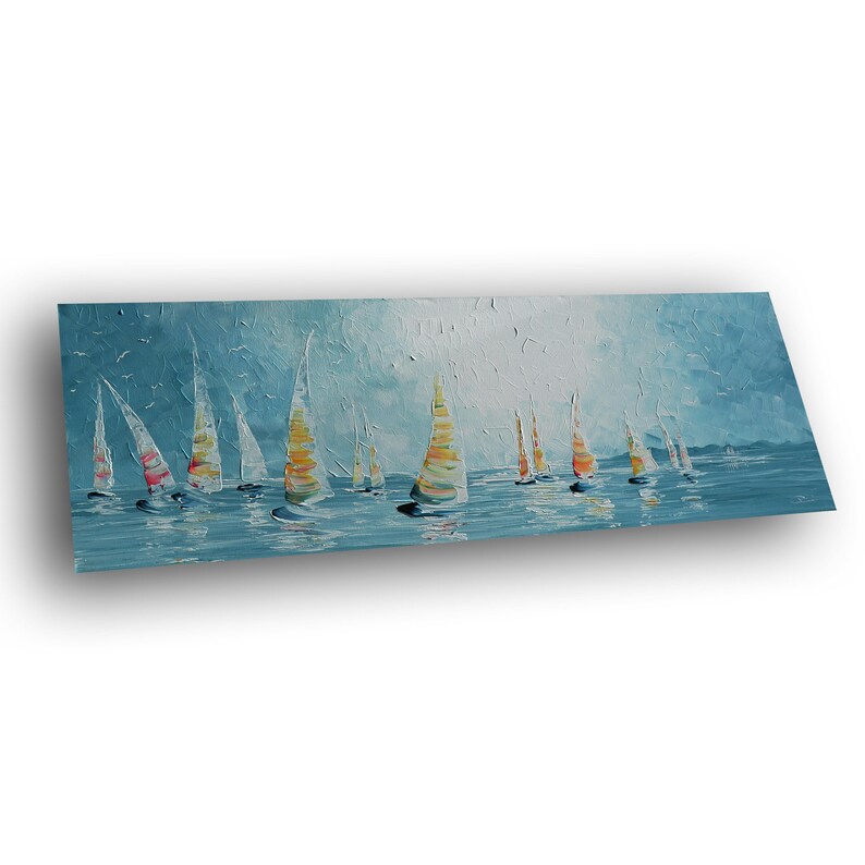 REGATTA acrylic painting picture art decoration modern abstract structure canvas unique piece original painting artist sea sailboat image 1